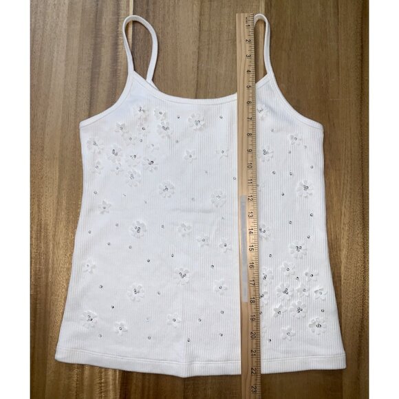 A New Day Womens White Floral Embellished Ribbed Tank Top With Spaghetti Straps - Picture 8 of 15